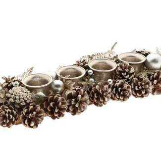 HBXD Tealight holder for 4 tealights “Novey” | Colour: Silver | Christmas decoration | Length 45 centimetres | Width 15 centimetres | Height 9 centimetres | Per 2 tealight holders