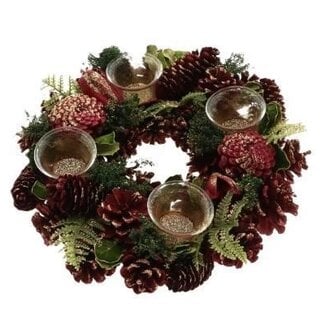 HBXD Waxinelichthouder met 4 glaasjes “Novey” | Kleur: Dark red | Kerstdecoratie | Hoogte 8 centimeter | Diameter 30 centimeter | Per theelichthouder