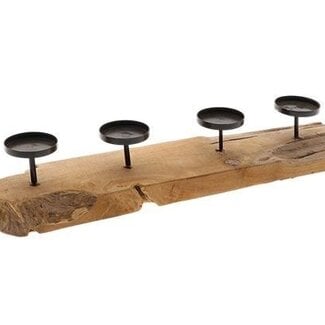 HBXD Teakhouten Kandelaar voor 4 kaarsen "Panja” | Kleur: Bruin | Woondecoratie | Lengte 68 centimeter | Breedte 15 centimeter | Hoogte 10 centimeter | Per theelichthouder