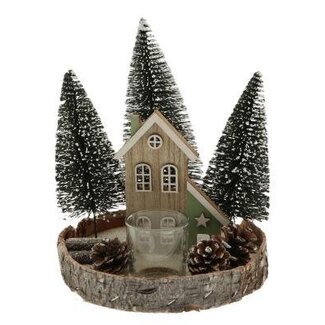 HBXD Tealight holder “Scene House” | Colour: Brown | Christmas decoration | Height 19 centimetres | Diameter 19 centimetres | Set of 2 tealight holders