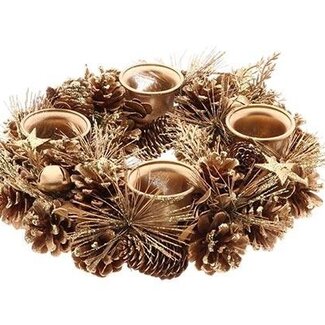 HBXD Tealight holder with 4 glass holders “Celie” | Colour: Gold | Christmas decoration | Height 9 centimetres | Diameter 30 centimetres | Per tealight holder