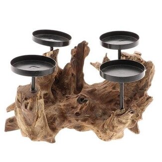 HBXD Teak Candle Holder for 4 candles "Trunk” | Colour: Brown | Home decoration | Length 30 centimetres | Width 23 centimetres | Height 18 centimetres | Per candle holder