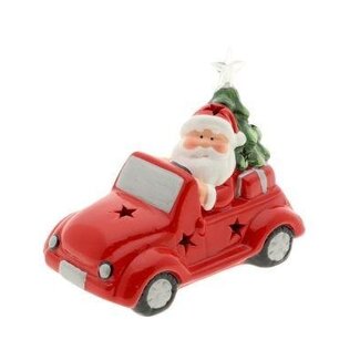 HBXD Weihnachtsauto mit Weihnachtsmann „Cabrio Santa“ | Farbe: Rot | Weihnachtsdekoration | Länge 18 Zentimeter | Breite 10 Zentimeter | Höhe 14 Zentimeter | Pro Auto