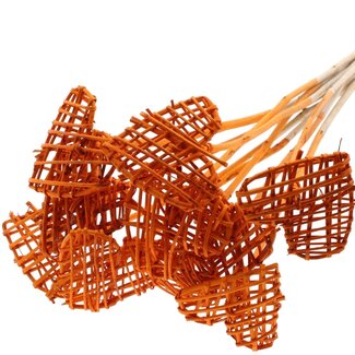 QC Rattan Lata Heart on stem | Colour: Orange | Flat pick | Length ± 50 centimeter | 10 picks per bunch | Per bunch