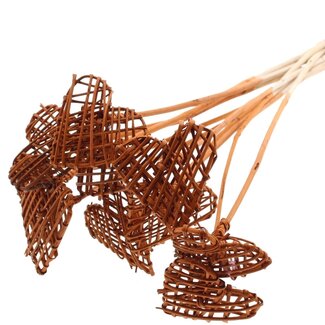 QC Rattan Lata Heart on stick | Colour: Terracotta | Flat Support Stake | Length ± 50 centimetre | 10 support stakes per bunch | Per bunch