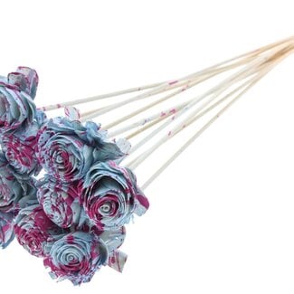 QC Shola Rose on stem | Colour: Speckled Light Blue Cherry-coloured | Shola Beauty Rose | Diameter 6 centimeter | Length ± 50 centimeter | 10 extra picks per bunch | Per bunch