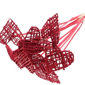 QC Rattan Lata Heart on stick | Colour: Red | Flat pick | Length ± 50 centimetre | 10 picks per bunch | Per bunch