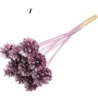 QC Pine cone on stick | Colour: Metallic Pink | Diameter 5 - 7 centimetres | Length ± 50 centimetres | 10 picks per bunch