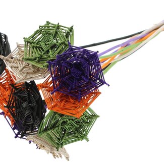 QC Rattan Lata Spiderweb on Stick "Halloween" | Colour: Mixed Colours | Lata Spiderweb Flat Plant Stick | Length ± 50 centimetres | 10 plant sticks per bunch