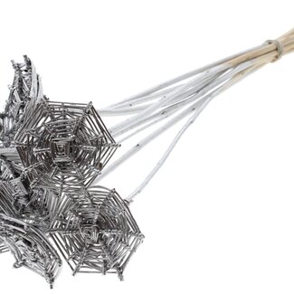 QC Rattan Lata Spiderweb on stick | Colour: Silver-coloured | Lata Spiderweb flat Plant Stake | Length ± 50 centimetres | 10 plant stakes per bunch