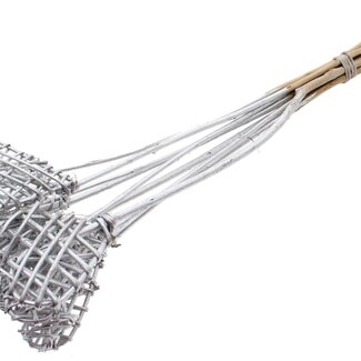 QC Rattan Lata Heart on stick | Colour: Silver | Lata Heart flat Plant Stake | Length ± 50 centimetres | 10 stakes per bunch