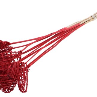 QC Rattan Lata Heart on stick | Colour: Red | Lata Heart flat Plant Stake | Length ± 50 centimetres | 10 plant stakes per bunch