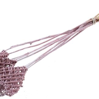 QC Rattan Lata Heart on stick | Colour: Metallic Pink | Lata Heart flat stick-in decoration | Length ± 50 centimetres | 10 stick-in decorations per bunch