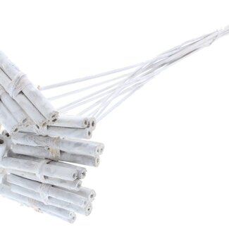 QC Decorative Jute Stick Posy on Stick | Colour: White | Jute Stick Posy Pick | Length ± 50 centimetres | 10 picks per bunch