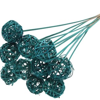 QC Rattan Ball on Stick | Colour: Turquoise | Bruce Ball Stake | Diameter 5 centimetres | Length ± 50 centimetres | 10 stakes per bunch