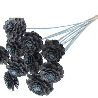 QC Half Pine Cone on Stick | Colour: Frosted Light Blue | Diameter 5 - 7 centimetres | Length ± 50 centimetres | 10 picks per bunch