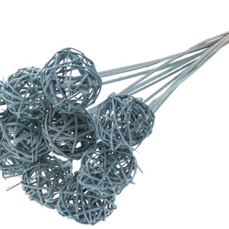 QC Rattan Ball on Stick | Colour: Frosted Light Blue | Bruce Ball Stake | Diameter 5 centimetres | Length ± 50 centimetres | 10 stakes per bunch