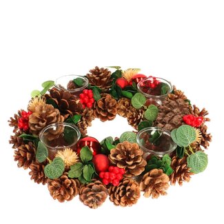4A Kranz Teelichthalter | Farbe: Braun | Weihnachtsdekoration | Durchmesser 34 centimeter | Pro Kranz