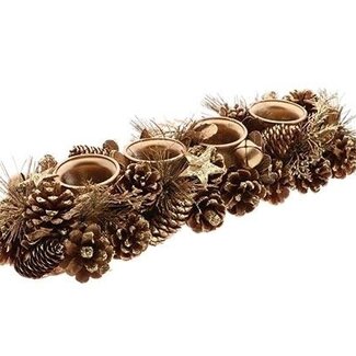 HBXD Tealight holder for 4 tealights “Celie” | Colour: Gold | Christmas decoration | Length 45 centimetres | Width 15 centimetres | Height 8 centimetres | Per 2 tealight holders