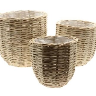 HBXD “Wicker” Basket | Colour: Light Grey-Brown | Home Decor | Height 45 centimetres | Diameter 47 centimetres | Set of 3 baskets | Per 2 sets