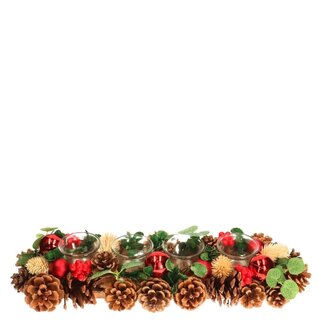 4A Tealight holder with pinecones | Colour: Brown | Christmas decoration | Length 44 centimeter | Width 15 centimeter | Height 8 centimeter | Per tealight holder