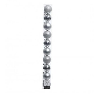 4A Silver-coloured Plastic Christmas Baubles Assorted | Christmas Decoration | Diameter 6 centimetre | Per 10 Christmas Baubles