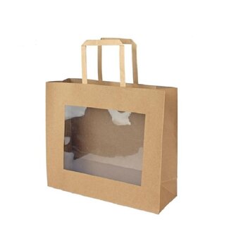 4A Brown Gift Bags with Window | Length 26 centimetre | Width 12.5 centimetre | Height 25 centimetre | Per 20 bags