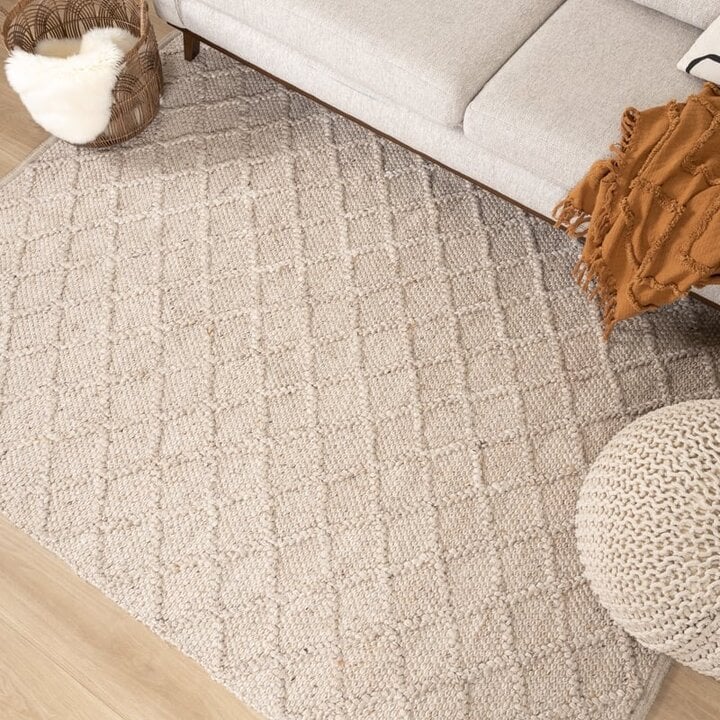 Vävd Matta I Ull - Knit Beige