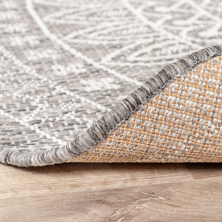 Rund Utomhusmatta - Summer Aztec Ljusgrå