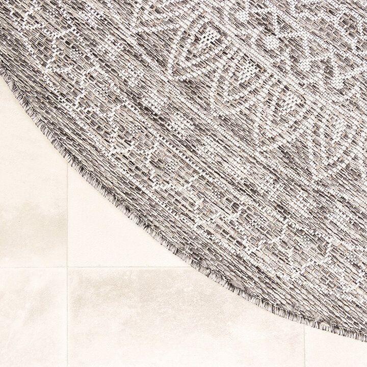 Rund Utomhusmatta - Summer Aztec Ljusgrå