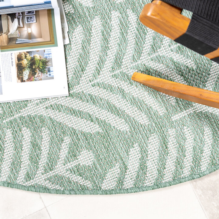 Rund Utomhusmatta - Summer Leaves Grön