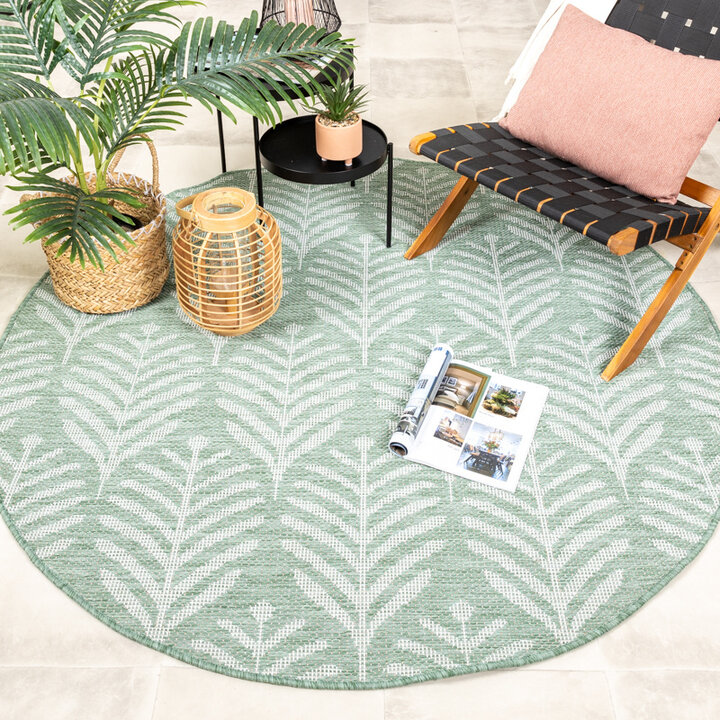 Rund Utomhusmatta - Summer Leaves Grön