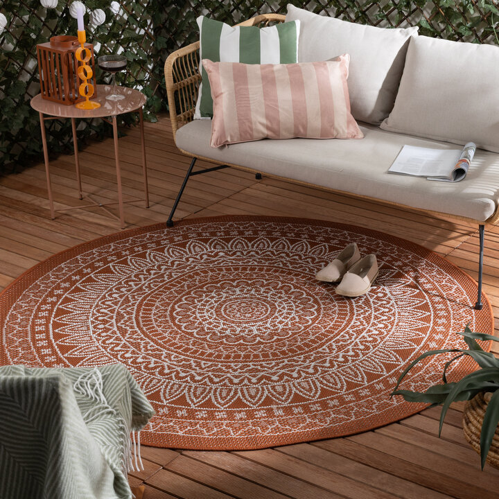 Rund Utomhusmatta - Summer Aztec Terrakotta