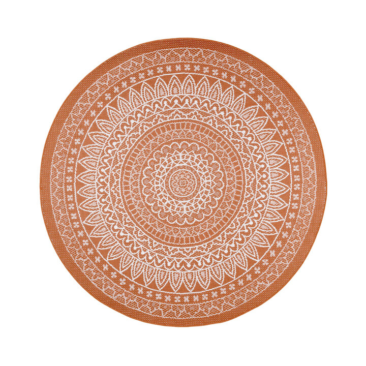 Rund Utomhusmatta - Summer Aztec Terrakotta