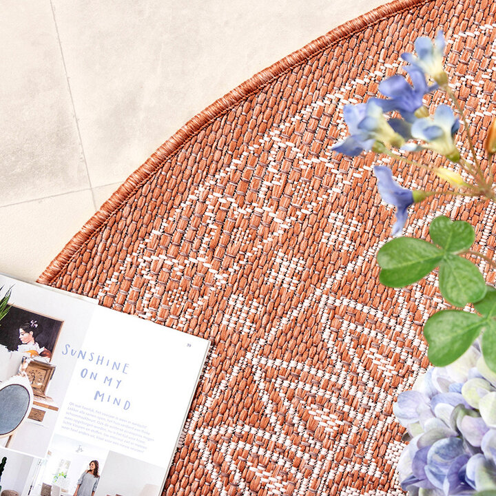 Rund Utomhusmatta - Summer Aztec Terrakotta