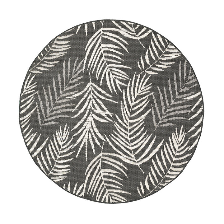 Rund Utomhusmatta - Malta Leaves Svart