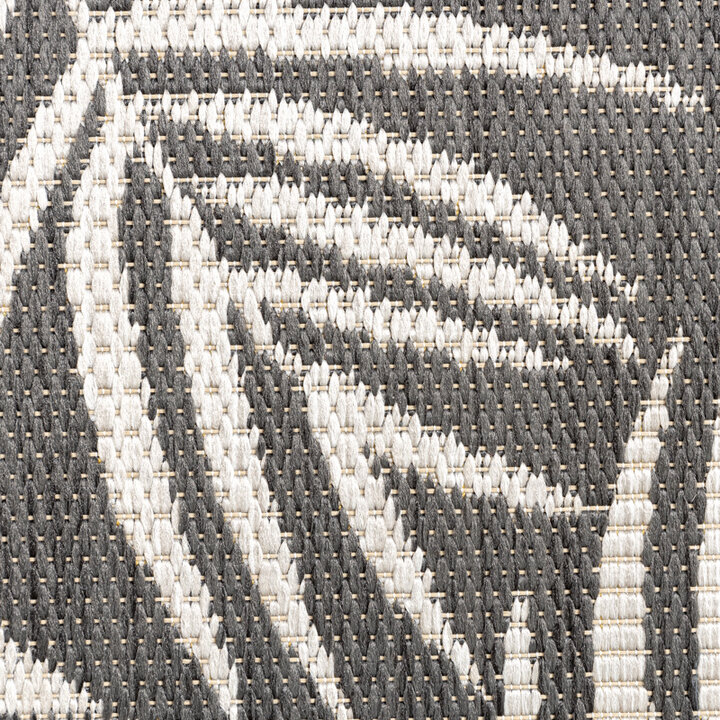 Rund Utomhusmatta - Malta Leaves Svart