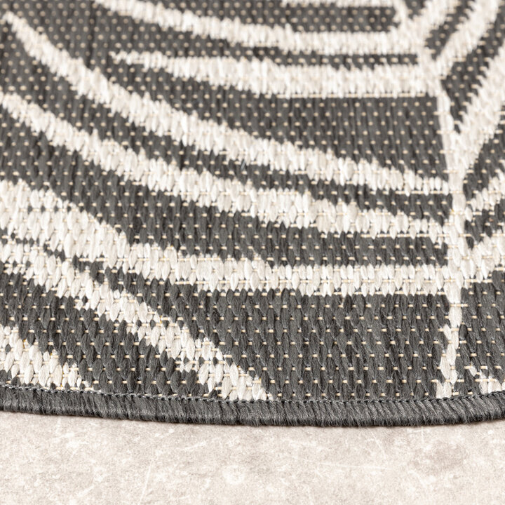 Rund Utomhusmatta - Malta Leaves Svart