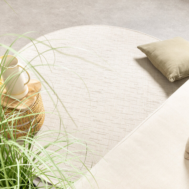 Rund Utomhusmatta - Malta Melerad Gräddvit