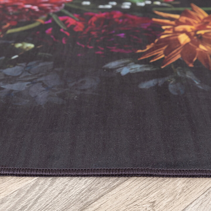 Blommig Matta - Florine Svart/Rosa