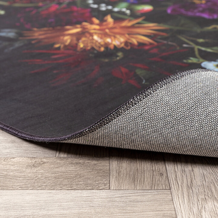 Blommig Matta - Florine Svart/Rosa