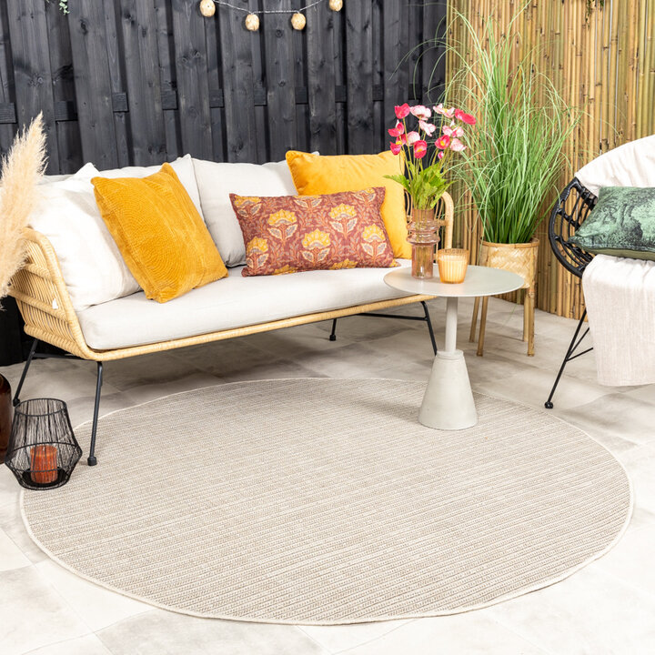 Rund Jute Utomhusmatta - Nomad Melerad Gräddvit