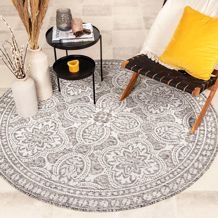 Rund Utomhusmatta - Summer Oriental Ljusgrå