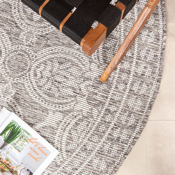 Rund Utomhusmatta - Summer Oriental Ljusgrå