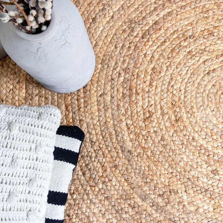 Jute Matta - Fair Rund Natur/Vit