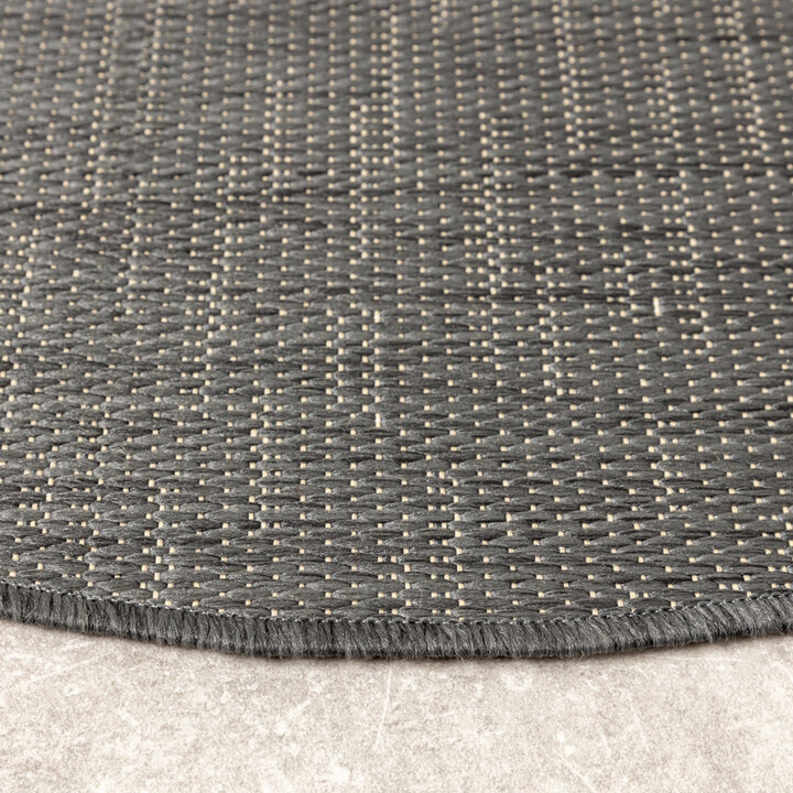 Rund Utomhusmatta - Malta Melerad Svart