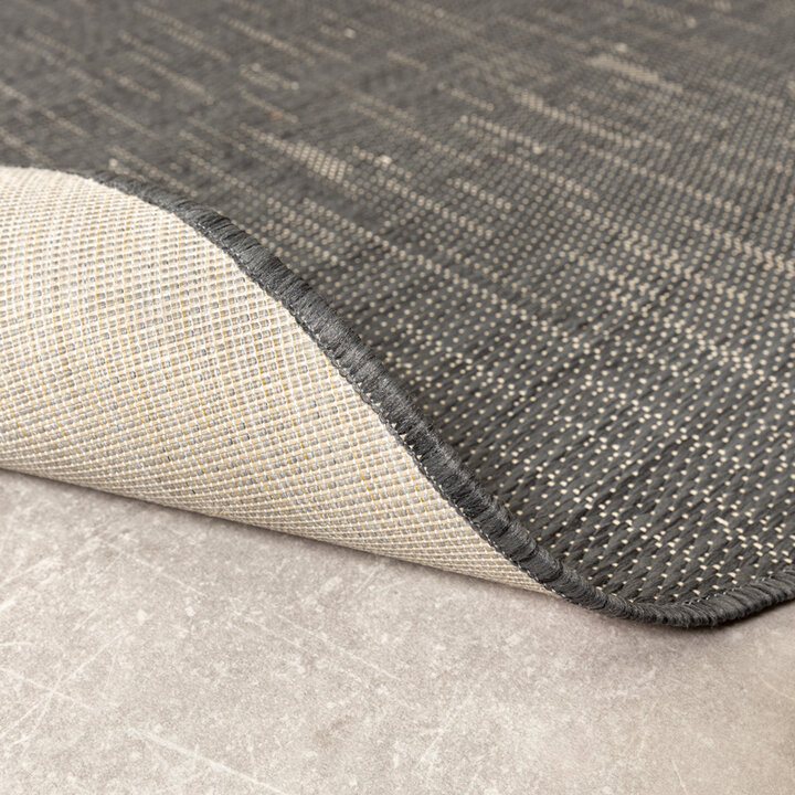 Rund Utomhusmatta - Malta Melerad Svart