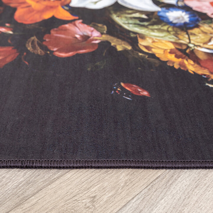 Blommig Matta - Florine Svart/Orange
