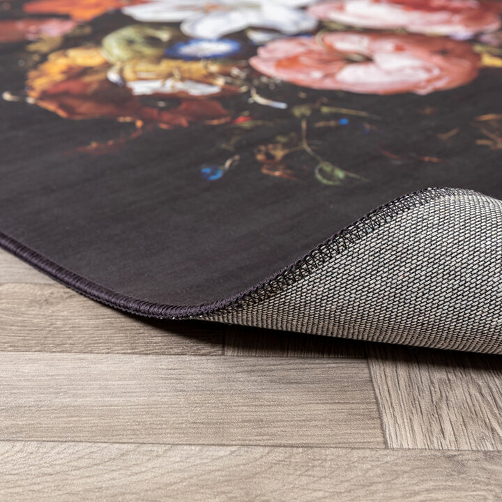 Blommig Matta - Florine Svart/Orange