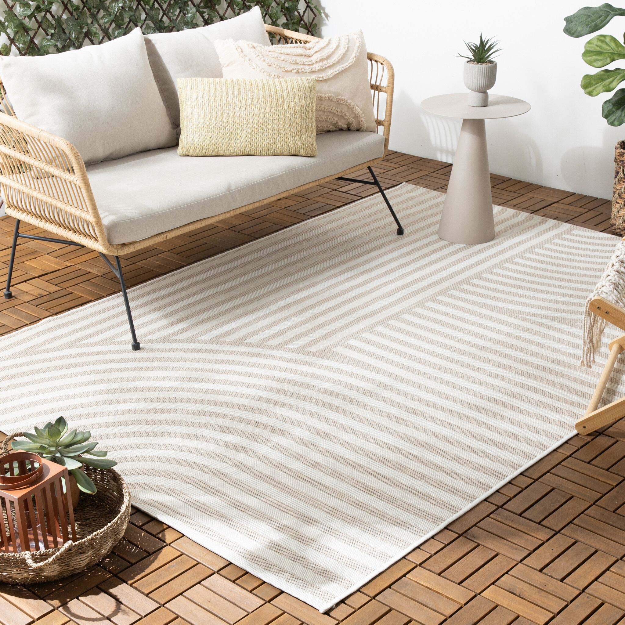 Utomhusmatta - Capri Curves Beige/Gräddvit